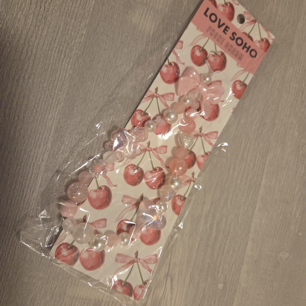 Pink Beaded Phone Charm